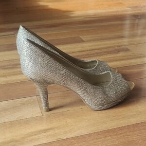 Elegant Silver Peep-Toe Heels
